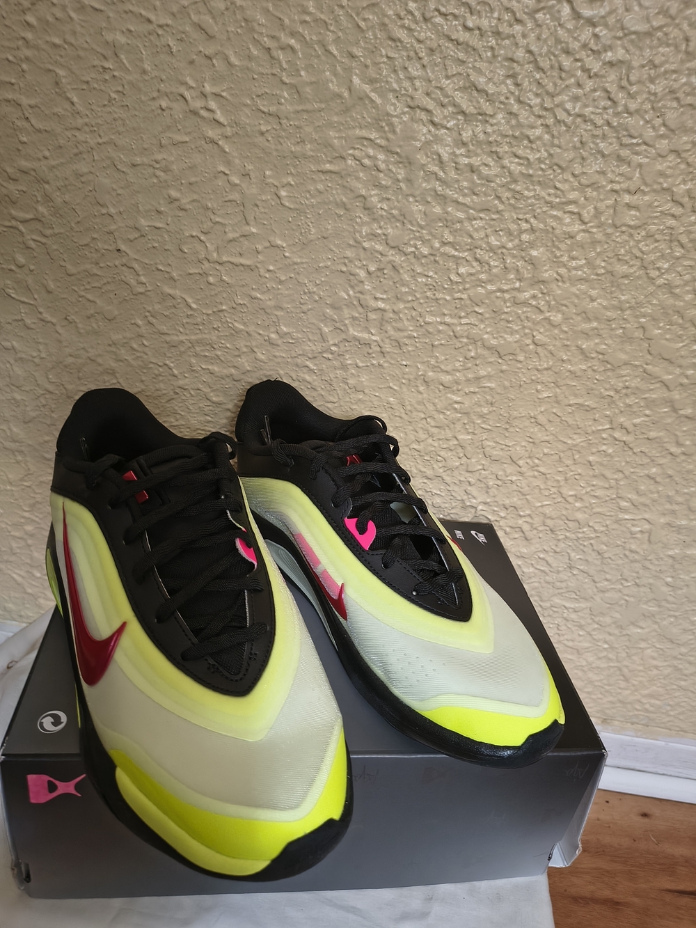 Nike Kids Air Max 90 Neon Yellow & Black Sneakers with Pink Swoosh